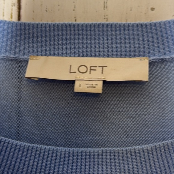Women's LOFT Lemon Sweater Large Blue Yellow Lightweight Blouse Top Long Sleeve - Picture 4 of 5